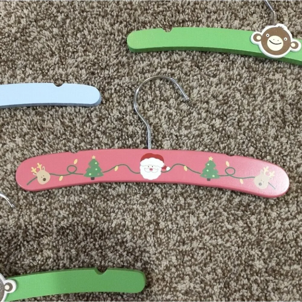 Set of 4 Wood Kid's Hangers - Alligator, Monkey, Christmas, Santa, Randeer